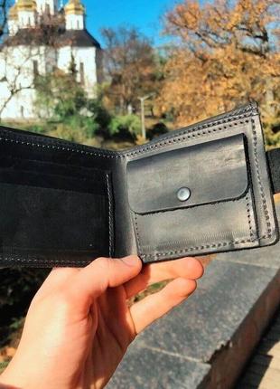 Іменний шкіряний гаманець короткий classic (для чоловіків та жінок)2 фото