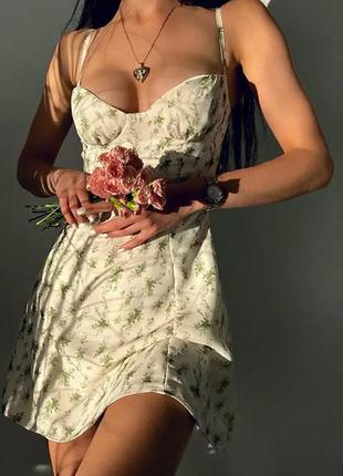 Сукня сарафан міні сатинова шовк з пенюар чашками корсет бюстьє1 фото