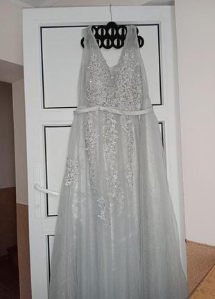 Шикарное нарядное длинное платье обшитое камнями выпускной размер м5 фото