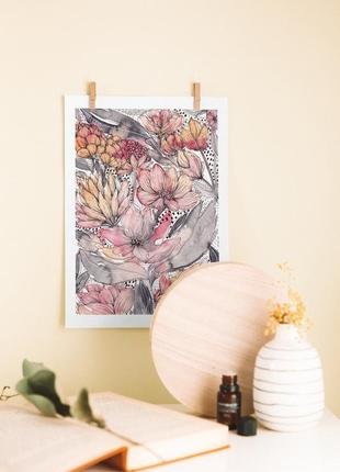 Яскравий акварельний постер із квітами4 фото