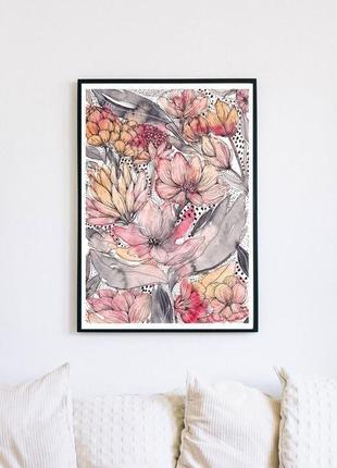 Яскравий акварельний постер із квітами1 фото