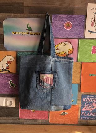 Оригінальна еко  джинсова сумочка для покупок ручної роботи2 фото