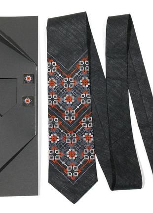 Вышитый набор из льна. галстук с запонками №6982 фото