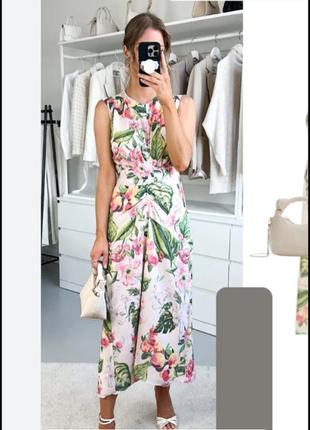 Новое шифоновое платье h&m длинное цветочное платье миди шифон принт цветы