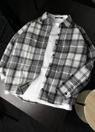 Мужская весенняя рубашка люкс качества серая в клетку на кнопках1 фото