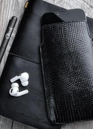 Чохол карман зі шкіри варана monitor lizard | чорний6 фото