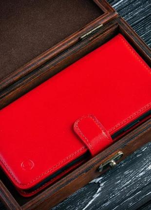 Классический кожаный чехол книжка elite ручной работы | красный8 фото