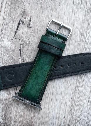 Ремінець із натуральної шкіри green для годинника / apple watch2 фото