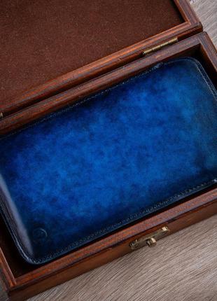 Чохол карман зі "живої" шкіри exclusive ручне фарбування | синій7 фото