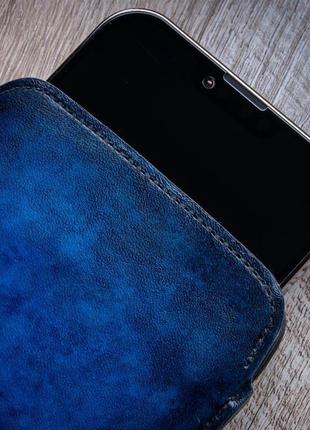 Чохол карман зі "живої" шкіри exclusive ручне фарбування | синій4 фото