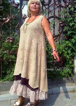 Вязаное платье в стиле бохо шик " барыня"2 фото