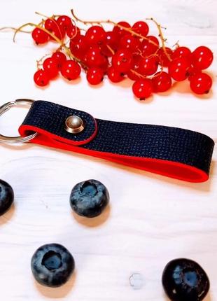 Прочный брелок для ключей из кожи (сине-красный)2 фото