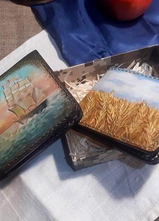 Украинский подарочный кошелек бифолд «пшеница и небо»8 фото