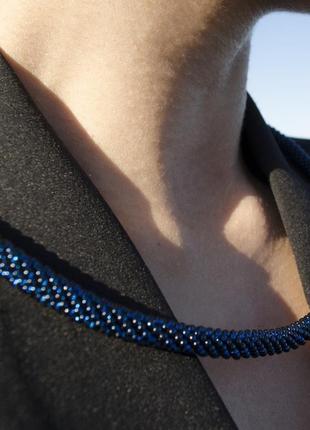 Комплект: джгут-трансформер на шию + одинарний браслет, темно-синій5 фото