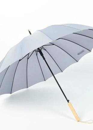 Зонт трость krago з прямою дерев'яною ручкою 16 спиць сірий