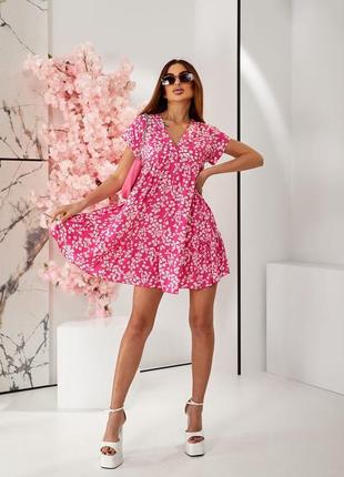 Платье женское короткое мини цветочное легкое нарядное красивое черная розовая белая летняя весенняя на весну лето плата7 фото