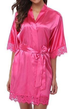 Домашній комплект атласний халат + трусики рожевий розмір l
