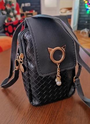 Жіноча сумка-портмоне. міні сумка через плече чорна2 фото