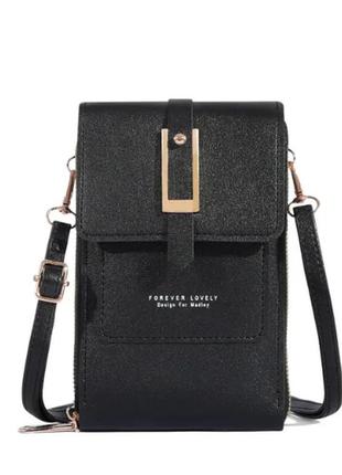 Жіноча сумка-портмоне. міні сумка через плече чорна з ремінцем2 фото