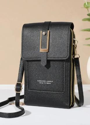 Жіноча сумка-портмоне. міні сумка через плече чорна з ремінцем3 фото