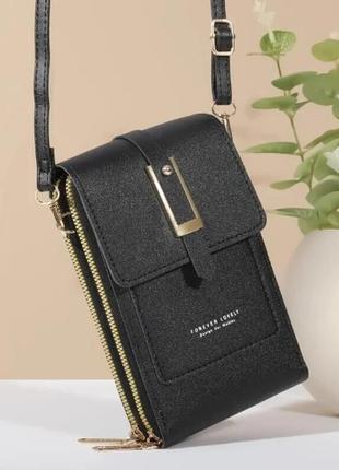 Жіноча сумка-портмоне. міні сумка через плече чорна з ремінцем5 фото