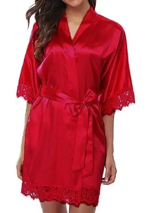 Домашній комплект атласний халат + трусики червоний розмір м