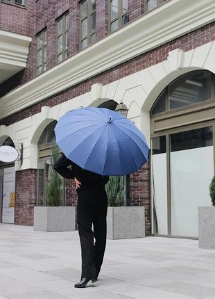 Зонт трость krago с прямой деревянной ручкой 16 спиц синий