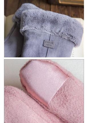 Жіночі замшеві рукавички з хутром сірі3 фото