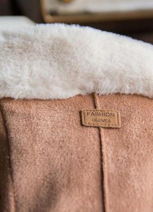 Жіночі замшеві рукавички з хутром коричневі5 фото