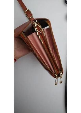 Жіноча сумка-портмоне. міні сумка через плече коричнева4 фото