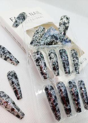 Накладні нігті black marble glitter gradient