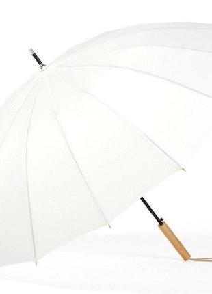 Зонт трость krago с прямой деревянной ручкой 16 спиц белый