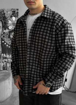 Мужская весенняя рубашка люкс качества черно-серая в клетку на кнопках4 фото