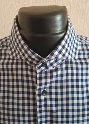 Стильная хлопковая рубашка в сине-белую клетку tommy hilfiger tailored fitted made in malaysia2 фото