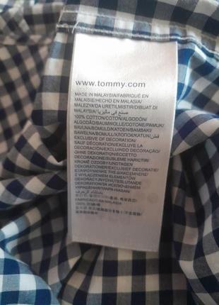Стильная хлопковая рубашка в сине-белую клетку tommy hilfiger tailored fitted made in malaysia10 фото