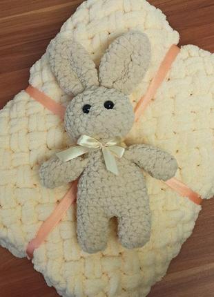 В'язаний плюшевий плед+зайчик