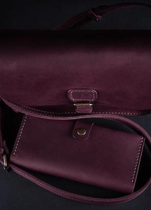 Комплект женская сумка и кошелек из натуральной кожи марсала3 фото