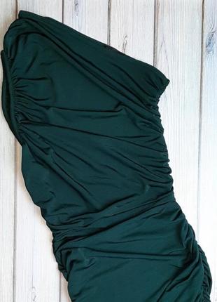 💥1+1=3 шикарне зелене плаття-міді на одне плече prettylittlething, розмір 44 — 466 фото