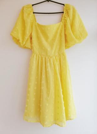 Платье женское жёлтое мини с бантиком на спине3 фото