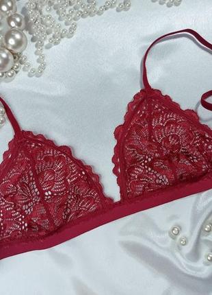 Красный сексуальный кружевной прозрачный бюстгальтер бралетт бра без косточек