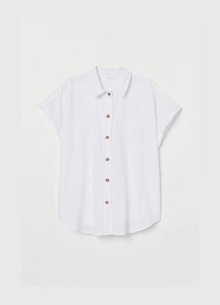 Молочная льняная рубашка h&m