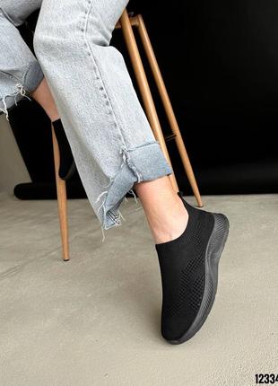 Черные текстильные легкие летние кроссовки на толстой подошве текстиль