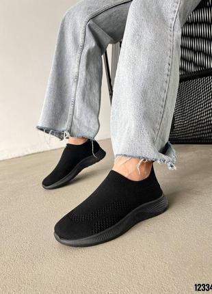 Черные текстильные легкие летние кроссовки на толстой подошве текстиль5 фото