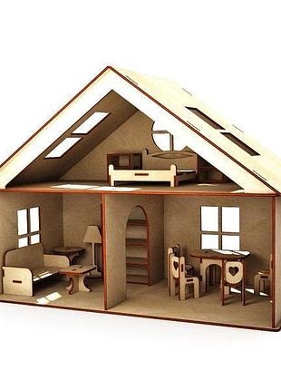 Деревянный большой кукольный домик c мебелью, 2 этажа для кукол lol