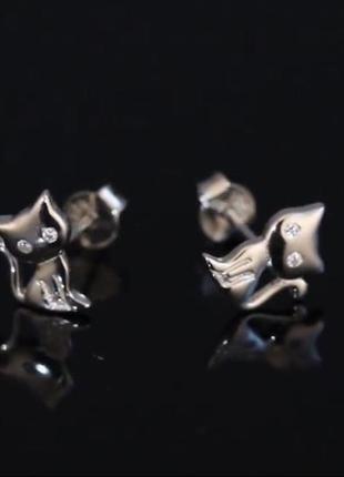 Серебряные серьги котики1 фото