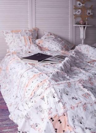 Двостороннє покривало з подушками "пудель в парижі" покривало на ліжко печворк квілт1 фото