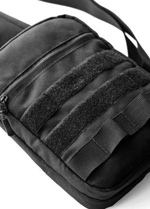 Нагрудная сумка слинг через плечо dang с кобурой на липучке  черная тканевая тактическая9 фото