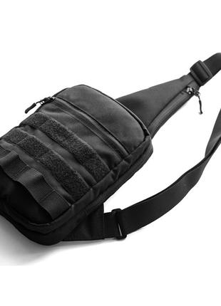 Нагрудная сумка слинг через плечо dang с кобурой на липучке  черная тканевая тактическая3 фото