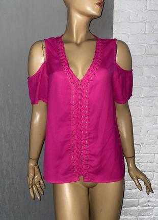 Яркая оригинальная блузка летняя блузка с обнаженными плечами biba, l