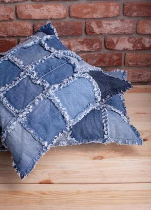 Джинсовий квілт двостороннє джинсове покривало з подушками5 фото
